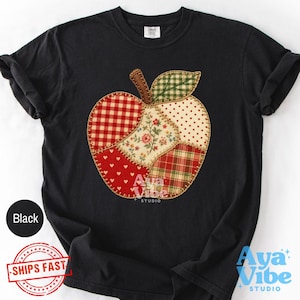 Patchwork-Apfel-Shirt | Schickes Lehrer-Shirt | Apfel-T-Shirt für den Schulanfang | Niedliches Lehrer-Shirt | Schul-Shirt für Schüler | Herbst-Apfel-T-Shirt