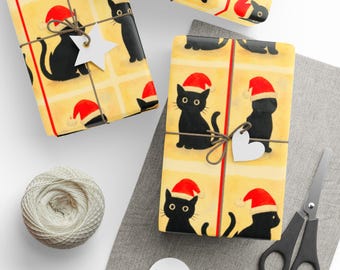 Christmas Cat Wrapping Paper, Holiday Black Cat Design