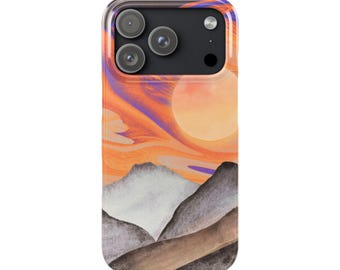 Färgglatt bergsskal för mobilen, design med natur och solnedgång