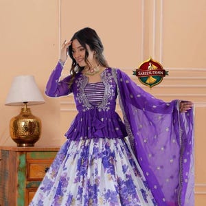 Embroidered Rust Orange Peplum Top Lehenga Set: Floral Indian Wedding Outfit image 9