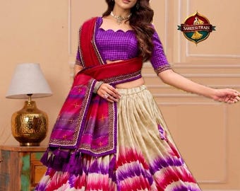 Kalamkari Printed Dola Silk Lehenga Set, South Indian Wedding Saree