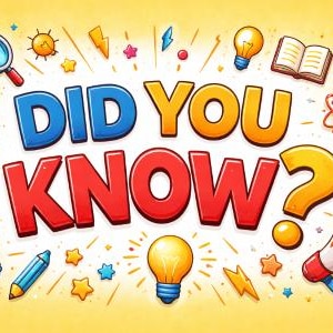 Puede incluir: Ilustración colorida con el texto «DID YOU KNOW?» en letras grandes. La imagen presenta varios elementos educativos como bombillas, una lupa, una diana y un libro, todo sobre un fondo amarillo.