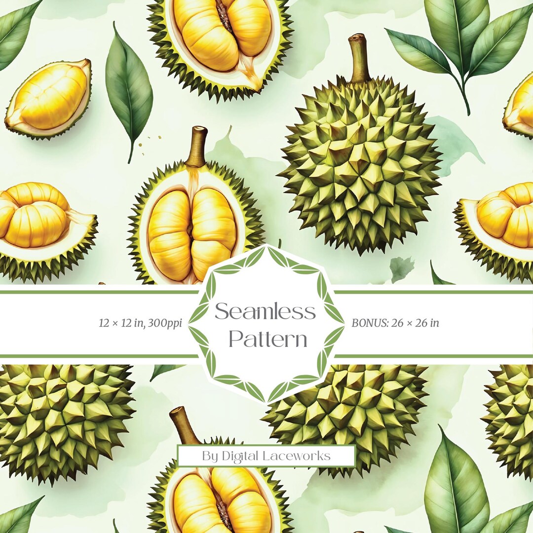 Durian Seamless Pattern, Watercolor Tropical Fruit Digital Paper ...