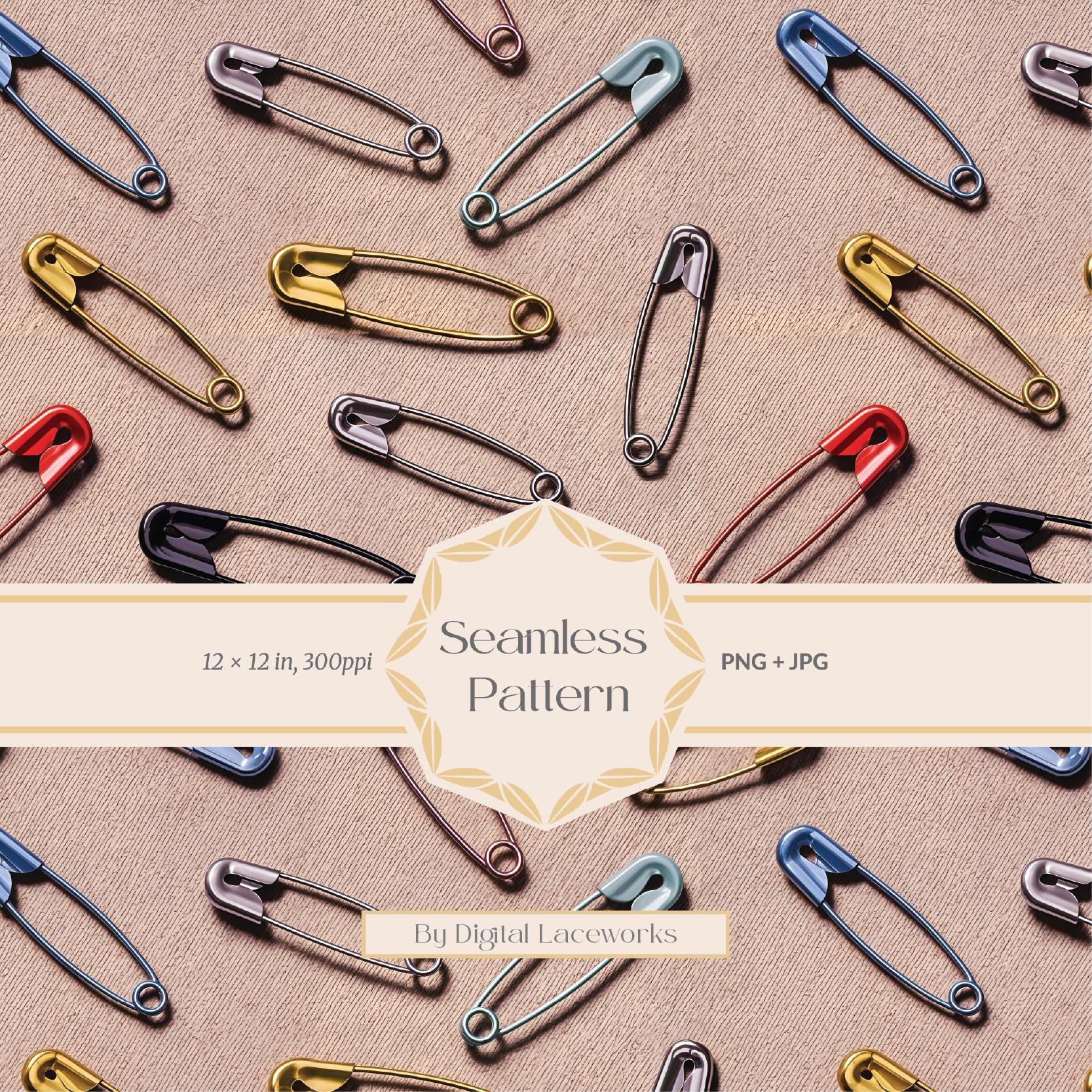 Patterns For Pin Safety Pins Seamless Pattern, Colorful Sewing Notions Digital ...