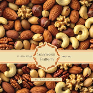 Trail Mix Seamless Pattern, Nuts Food Texture Background for Fabric, Wallpaper, Packaging, Branding, Kitchen Decor