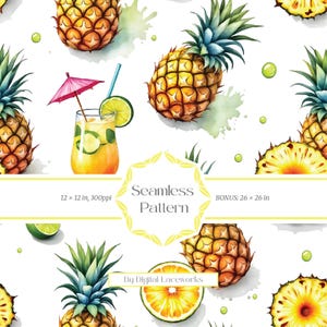 Naadloos ananaspatroon, aquarel tropische cocktails digitaal papier, zomerdrankpatroontegel voor textieldruk