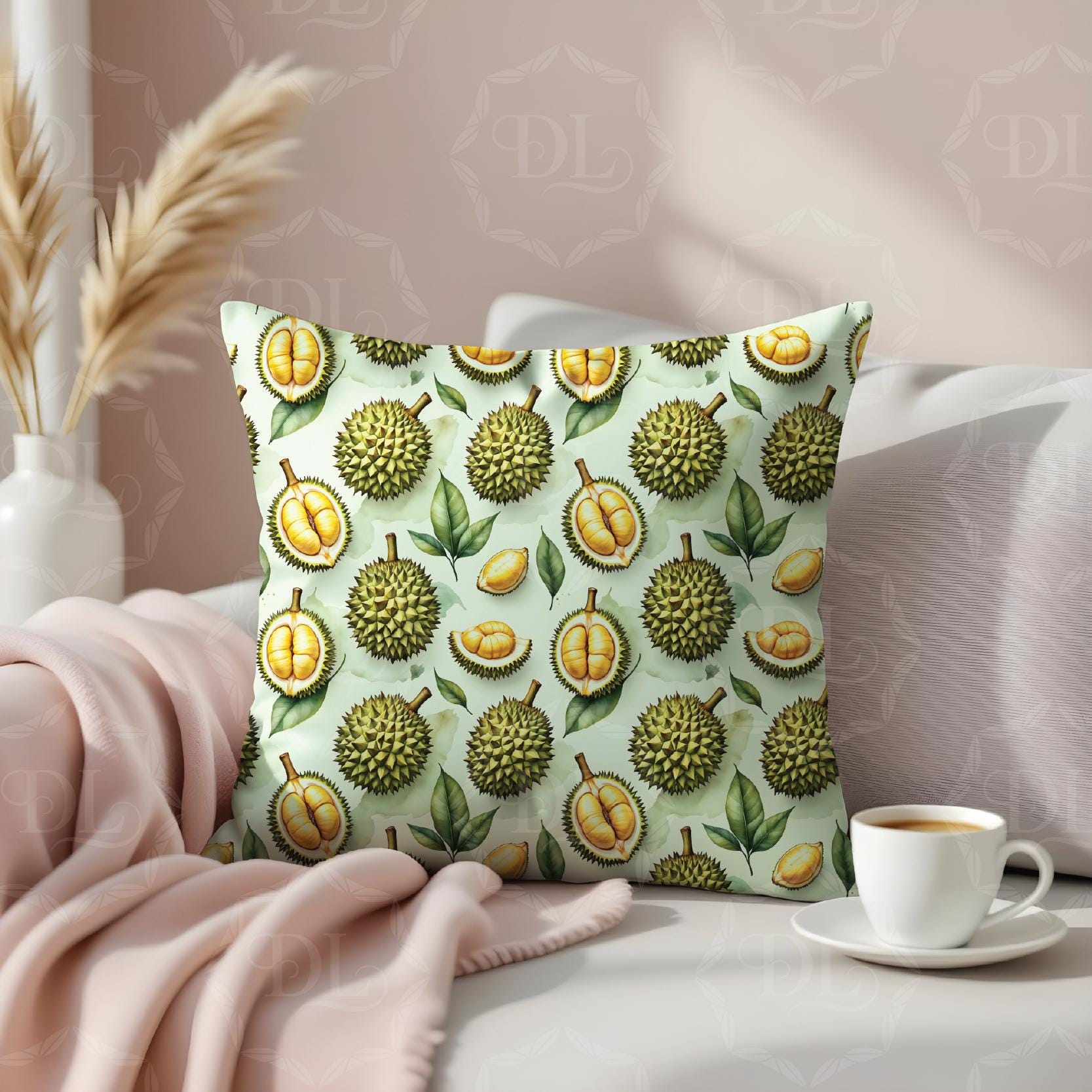 Durian Pattern Design Durian Seamless Pattern, Watercolor Tropical Fruit Digital Paper ...