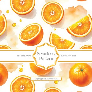 Aquarel oranje naadloos patroon, tropisch fruit digitaal papier, frisse zomerpatroontegel voor scrapbooking, textiel en verpakkingsontwerp