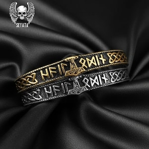 Nordiskt vikinga-runarmband, Mjölner Torshammarmanschett, nordiska hedniska smycken, medeltida keltiskt armband för män, mytologiinspirerad gåva