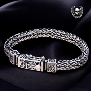 Armband i silver med drakeben i 925 – gotiskt punk-unisexarmband, smycken med mörk fantasi, edgy nordiskt och vikingainspirerat tillbehör, present till honom