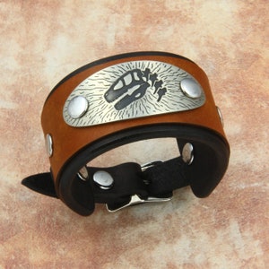 Raptor Dinosaur Skull Cuff Bracelet, Leather