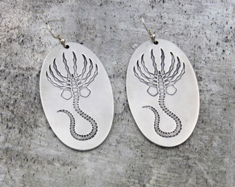 Alien Facehugger Earrings, Aluminum