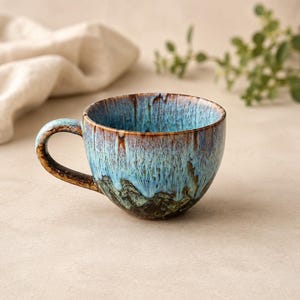 Ocean Blue Ceramic Coffee Mug, Handmade Turquoise Pottery Cup, Rustic Reactive Glaze Mug