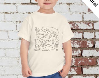 Maglietta per bambini con tema oceano / Maglietta con animali marini / Maglietta da spiaggia per bambini / Maglietta con delfino, balena e tartaruga / Maglietta per bambini