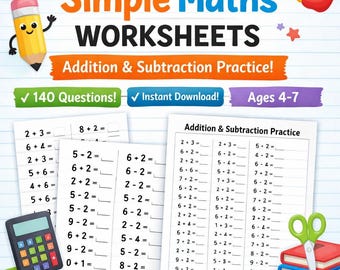 Maths Worksheets Addition Subtraction Practice | 140 Questions (Digital Download)