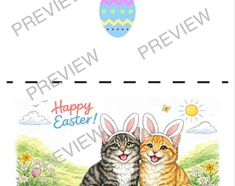 Easter Card for Cat Lovers | Kittens with Bunny Ears, Easter Eggs (Digital Download)
