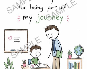 Thank You Teacher Card | Thank You for Being Part of My Journey | Cute Teacher Appreciation Card