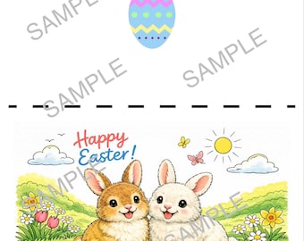 Printable Easter Bunny Card | Spring Garden Bunnies, Eggs (Digital Download)