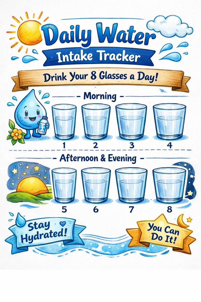Daily Water Intake Tracker – Printable Hydration Chart - Etsy