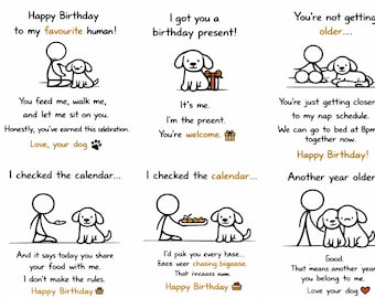 Funny Dog Birthday Cards – Printable Pet Lover Gift (Set of 5) (Digital Download)