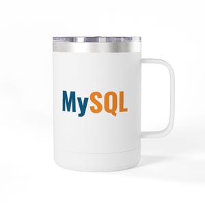 Taza de café con el logo de la base de datos MySQL