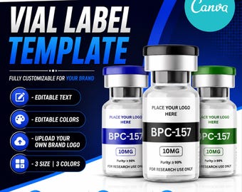 Custom Canva Template, Printable Vial Label, Editable Vial Sticker, Peptide Research Label Design, Digital Download