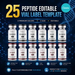 Custom Canva Template, Printable Vial Label, Editable Vial Sticker, Peptide Research Label Design, Digital Download