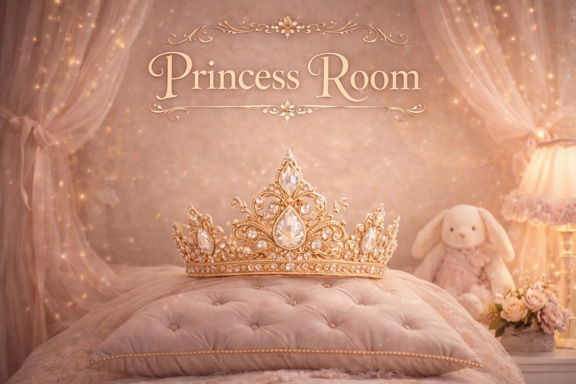Princess Room Wall Art Printable, Crown Nursery Decor, Pink Gold Girls ...