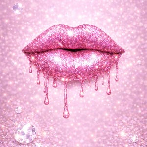 Pink Dripping Glitter Lips Wall Art • Glam Pink Decor • Sparkly Diamond Aesthetic Print • Vanity Room Art • Instant Download
