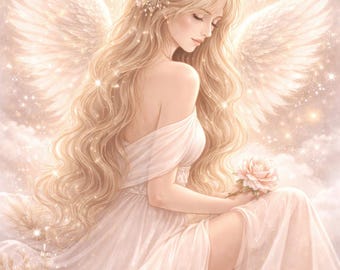 天の天使のプリント、天上の守護天使のアート、スピリチュアルな神聖な