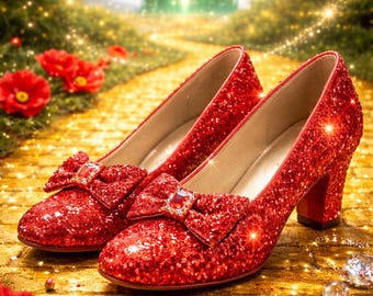 Ruby Slippers Wall Art – Sparkly Red Heels Printable, Wizard Inspired Decor, Yellow Brick Road Art, Glam Fantasy Print, Instant Download
