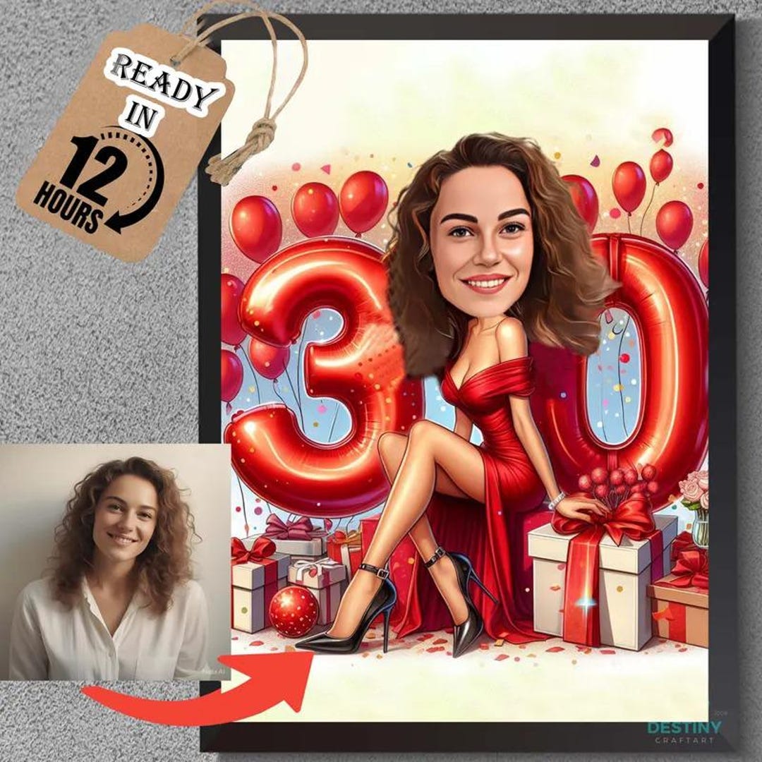 30th Birthday Custom Caricature | Personalized Cartoon Portrait | Funny ...