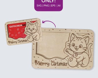 Archivo láser SVG "Esfera" de Feliz Navidad - Empaque para tarjetas de regalo | Tarjeta de dinero | Gato navideño | Porta tarjetas de regalo | Regalo navideño de gato