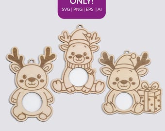 Laser file reindeer (set of 3) pendants for Lindt chocolate balls - pralines | Christmas reindeer SVG set | Digital file for laser cutting Christmas