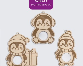 Archivo láser de pingüino (juego de 3 piezas) para bombones Lindt | Juego SVG de pingüino navideño | Archivo digital para corte láser navideño