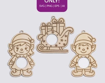 Archivo láser Gnomo y Trineo (juego de 3 piezas) Etiquetas para bombones Lindt | Set SVG de gnomo | Archivo digital para corte láser Navidad