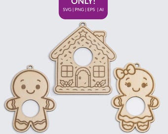Laser file gingerbread (3-piece set) tags for Lindt chocolate balls - pralines | House & figures SVG set | Digital file for laser cutting Christmas