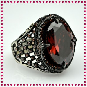 Men's Ring 925 Sterling Silver Turkish Handmade Jewelry Red Ruby Stone All Sizes