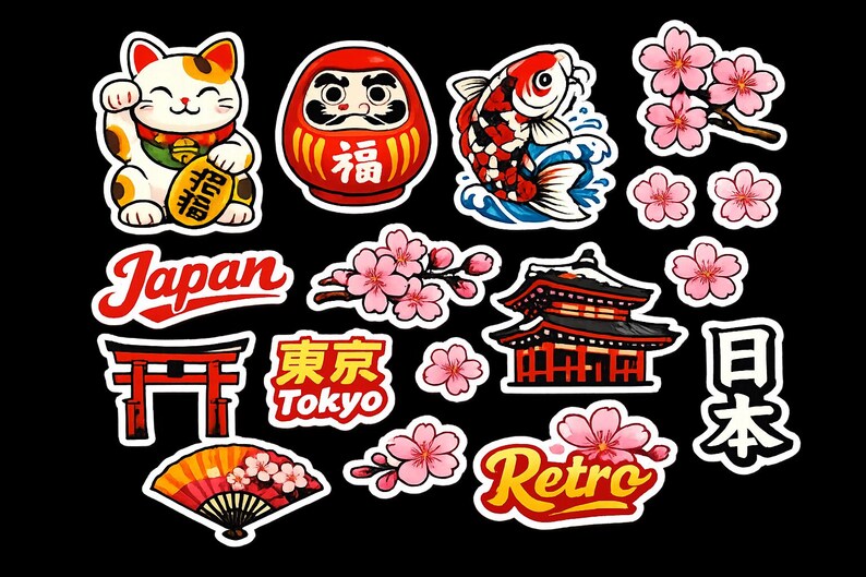 Japan Sticker Sheet | Kawaii Japan Sticker Sheet | Maneki Neko Daruma ...