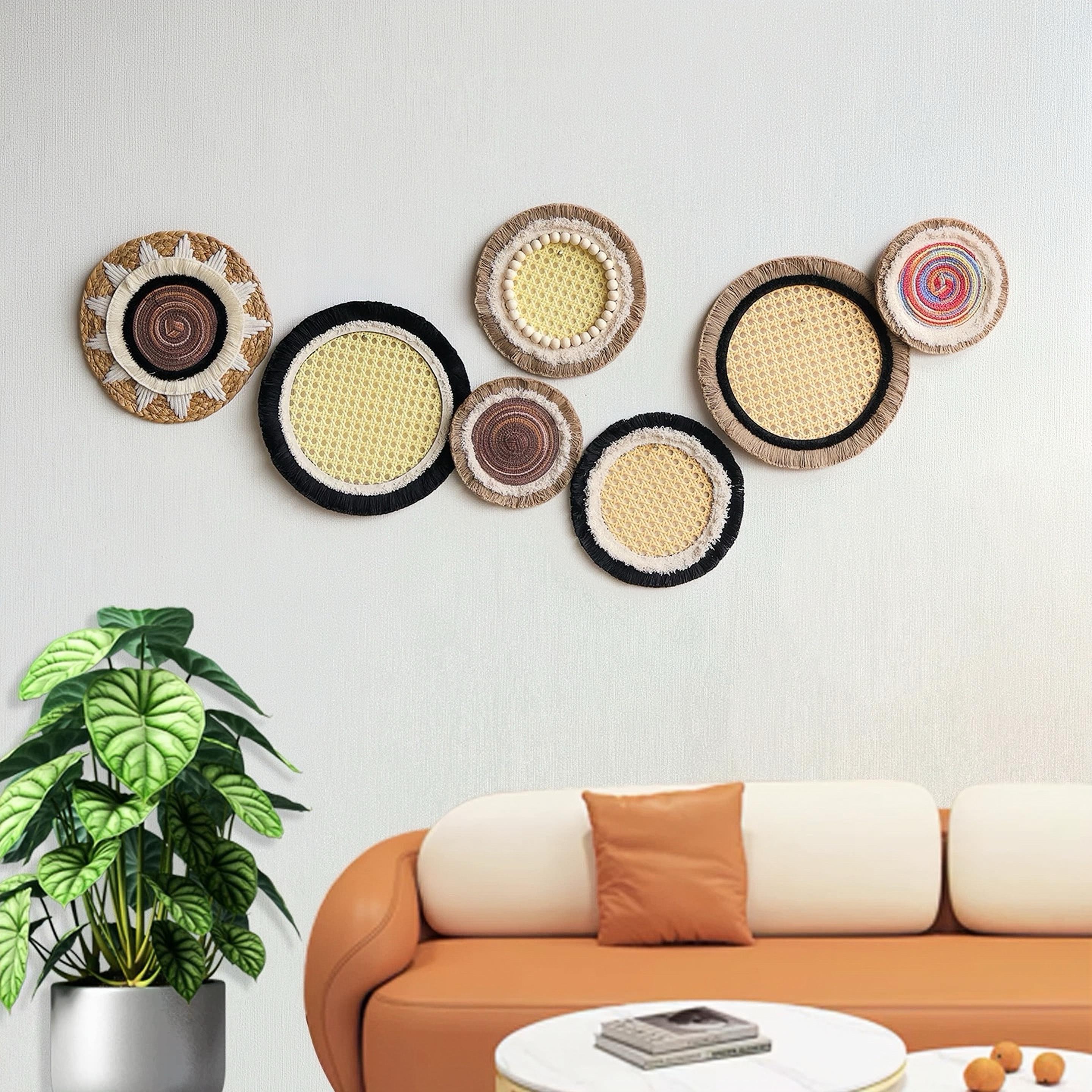 Boho Woven Wall Art Hanging Plates Set, Rattan Basket Wall Decor ...