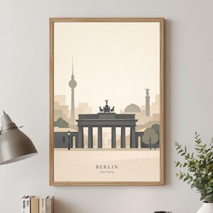 Minimalistisches Wandbild mit Brandenburger Tor, skandinavisches Berlin-Poster, neutrale moderne Wohndekoration, gerahmter Druck