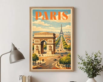 Plakat podróżniczy Vintage Paris, wydruk Wieży Eiffla, sztuka retro, dekoracja ścienna z Francji