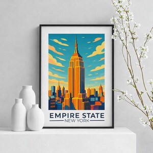 Grafika Empire State Building, grafika z panoramą Nowego Jorku, plakat z Nowym Jorkiem (pobranie cyfrowe)