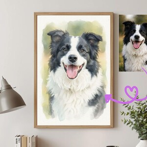 Personalised Border Collie Watercolour Print, Soft Pastel Dog Art, Cozy Pet Poster Illustration