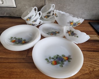 Arcopal France Geschirrset Fruits de France Vintage Opalglas – Früchtemotiv 70er/80er Jahre