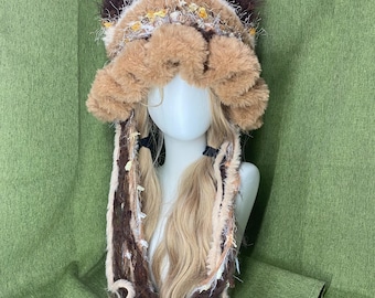 Handmade Forest Dream Tassel Cat Ear Hat - Light Coffee Winter Outdoor Snug Warm Accessory, Women's Stylish Bucket Hat