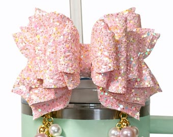 Laço rosa e dourado com glitter para o dia a dia