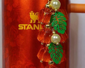BaubleLX™ Mini Bauble Straw Charm Handle Charm Tumbler Accessory Karol G Monstera Leaf Orange Gold Tropicoqueta Tropical Sold Separately