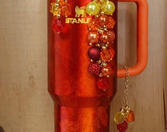 BaubleLX™ Tropicoqueta Bauble Straw Charm Bow And Handle Charm Luxury Tumbler Accessory Karol G Flor Orange Gold Pineapple Tropical