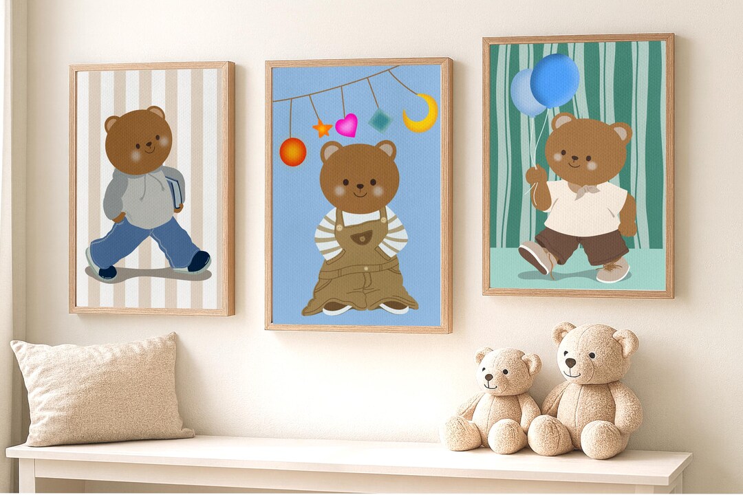 Bear Nursery Wall Art Set of 3 L Printable Baby Room Decor L Instant ...